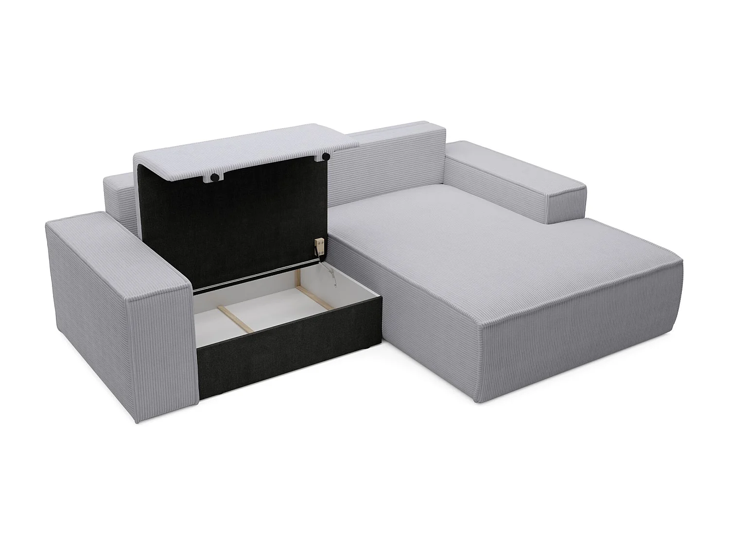 Hoekbank met ribfluweel – slaapfunctie en opbergruimte – lichtgrijs – rechts – FARESE MINI