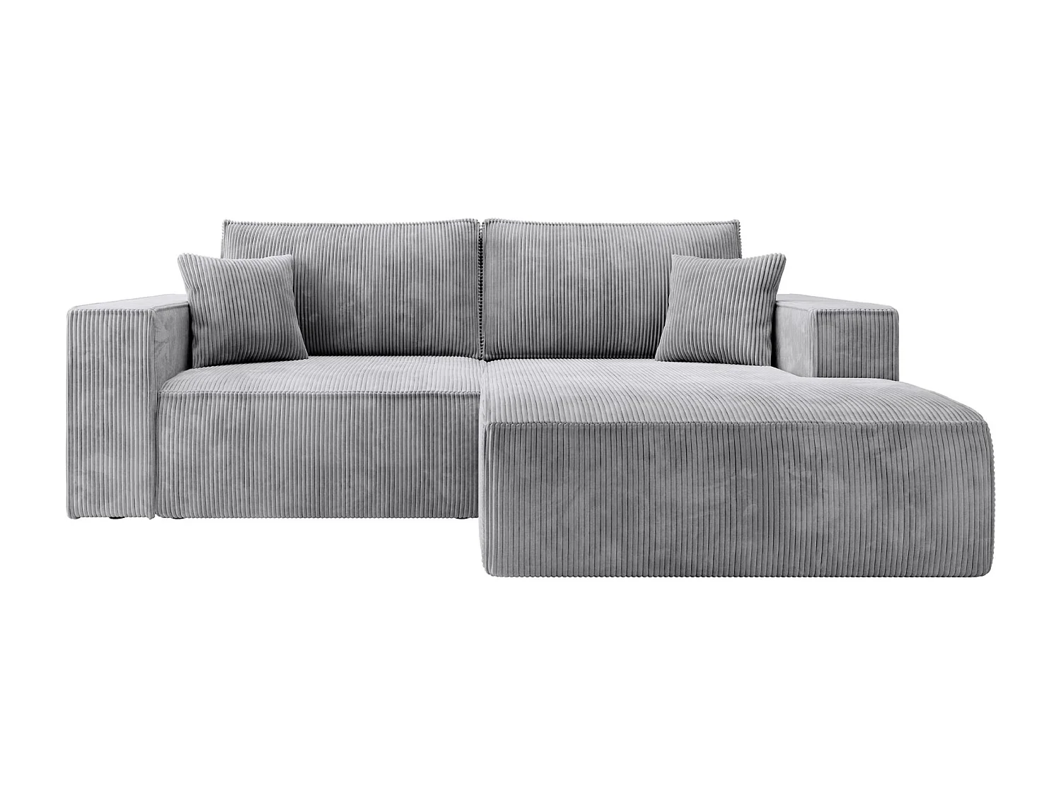 Canapé d’angle convertible – en velours côtelé – gris clair – droite – FARESE MINI