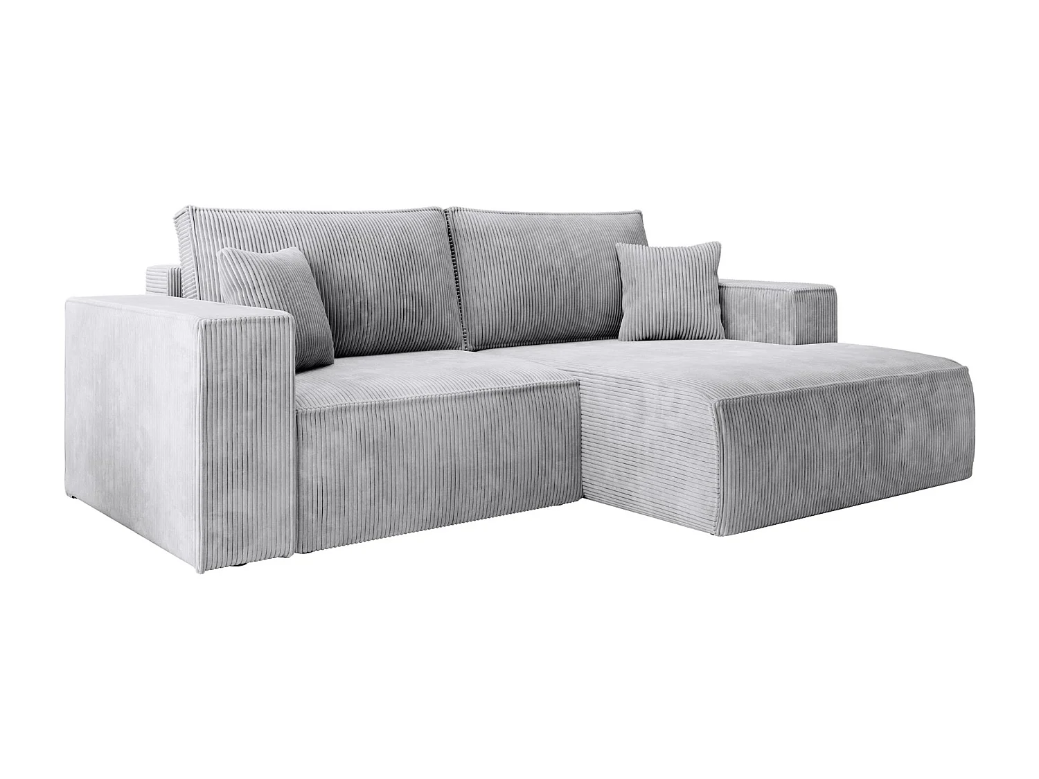 Canapé d’angle convertible – en velours côtelé – gris clair – droite – FARESE MINI