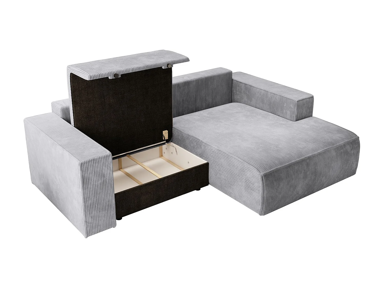 Canapé d’angle convertible – en velours côtelé – gris clair – droite – FARESE MINI