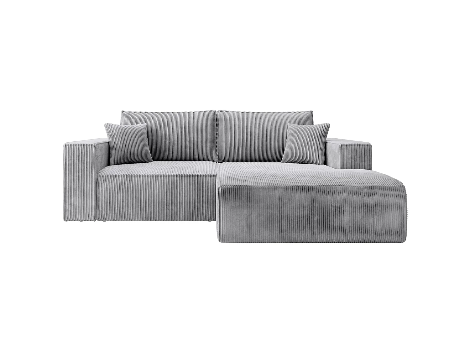 Canapé d’angle convertible – en velours côtelé – gris clair – droite – FARESE MINI