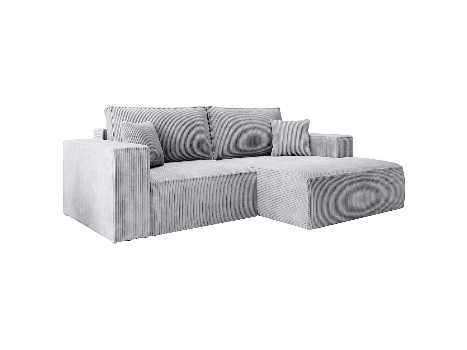 Canapé d’angle convertible – en velours côtelé – gris clair – droite – FARESE MINI