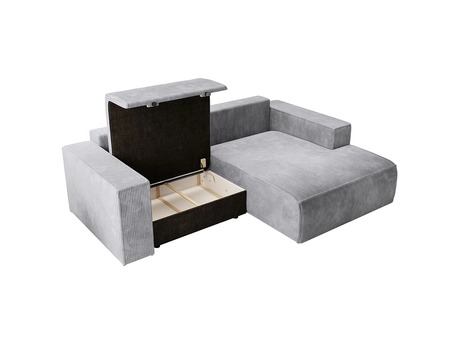 Canapé d’angle convertible – en velours côtelé – gris clair – droite – FARESE MINI
