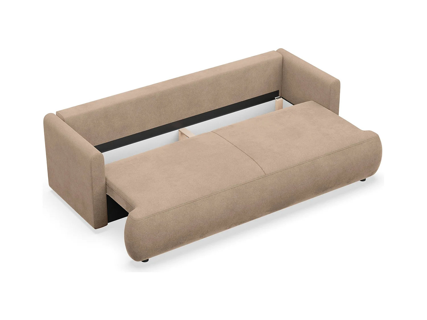 Canapé convertible 3 places – velours Easy-Clean – beige – OVO MINI