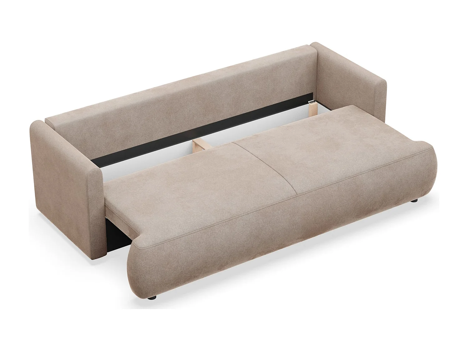 Canapé convertible 3 places – velours Easy-Clean – beige – OVO MINI