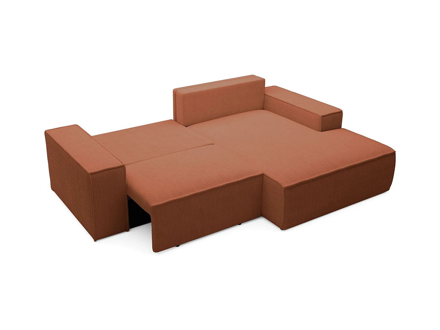 Ecksofa mit Cordbezug – Schlaffunktion und Stauraum – Rostrot – rechts – FARESE MINI