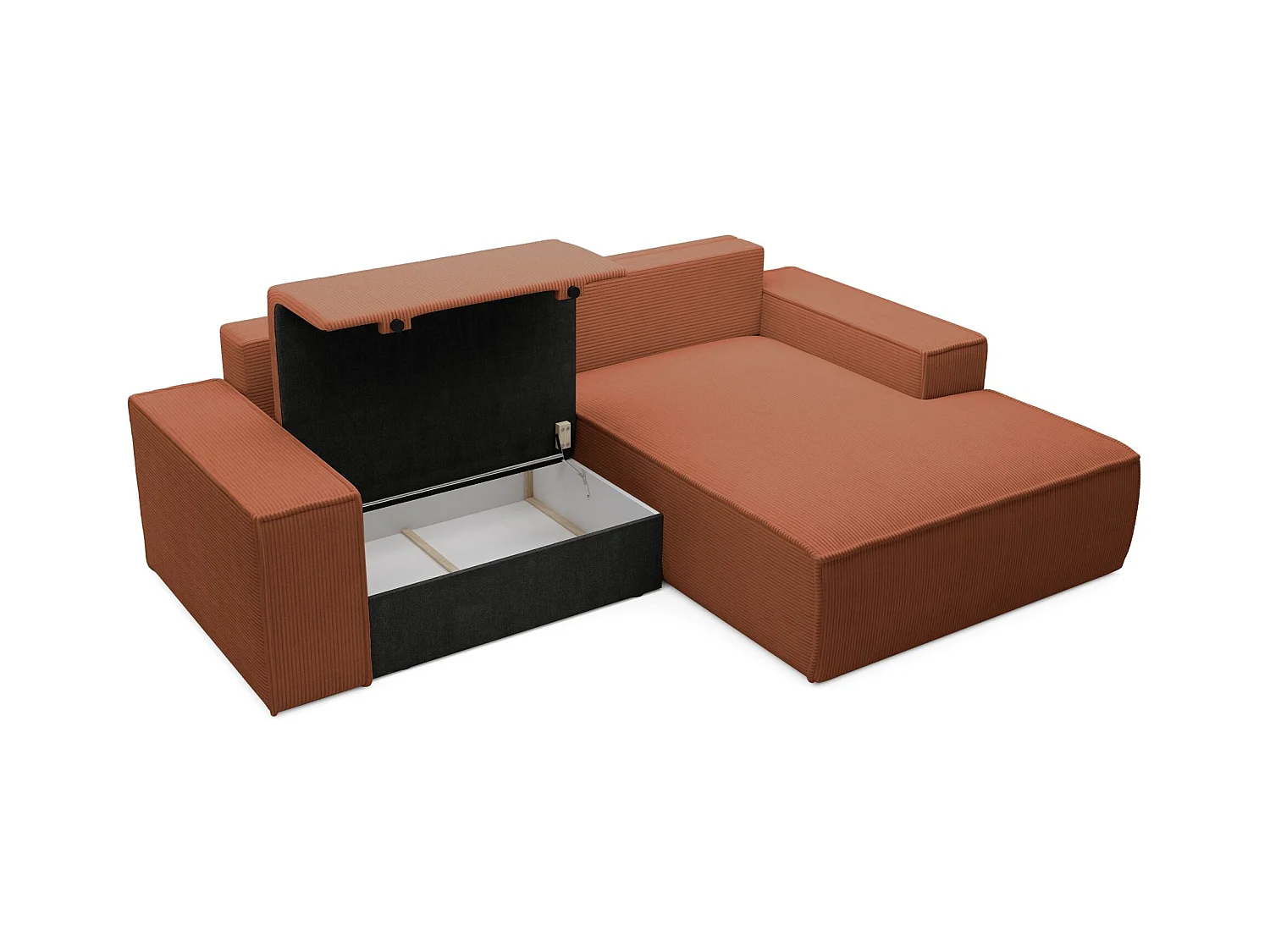 Ecksofa mit Cordbezug – Schlaffunktion und Stauraum – Rostrot – rechts – FARESE MINI