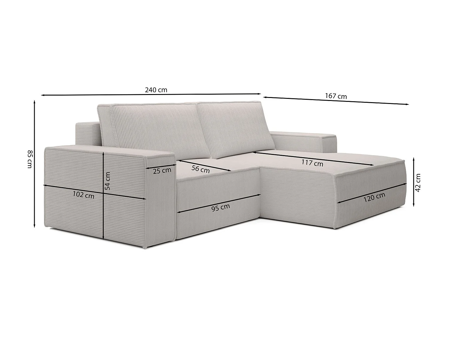 Ecksofa mit Cordbezug – Schlaffunktion und Stauraum – Rostrot – rechts – FARESE MINI
