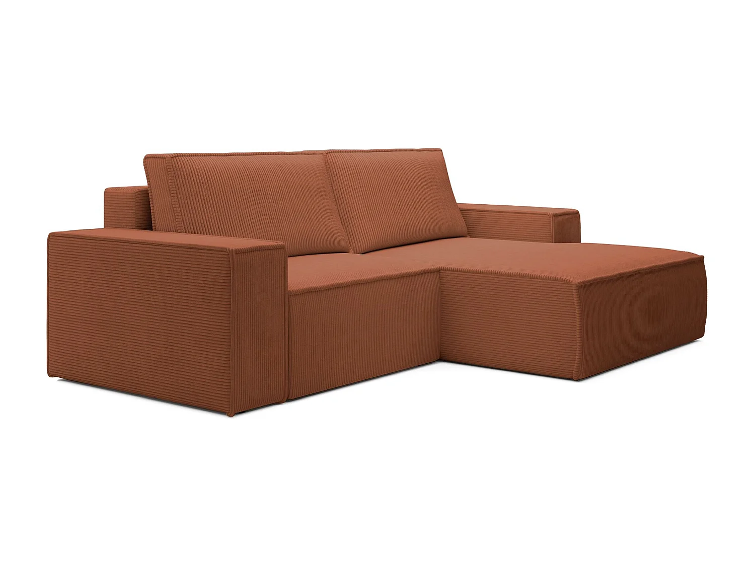 Ecksofa mit Cordbezug – Schlaffunktion und Stauraum – Rostrot – rechts – FARESE MINI
