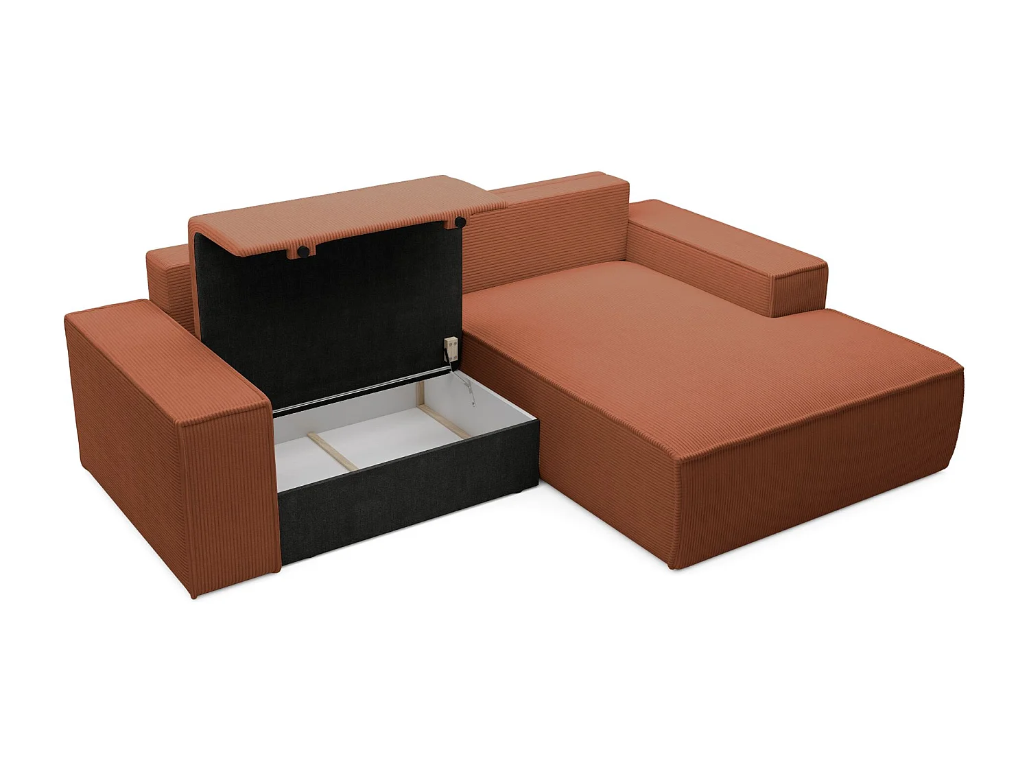 Ecksofa mit Cordbezug – Schlaffunktion und Stauraum – Rostrot – rechts – FARESE MINI
