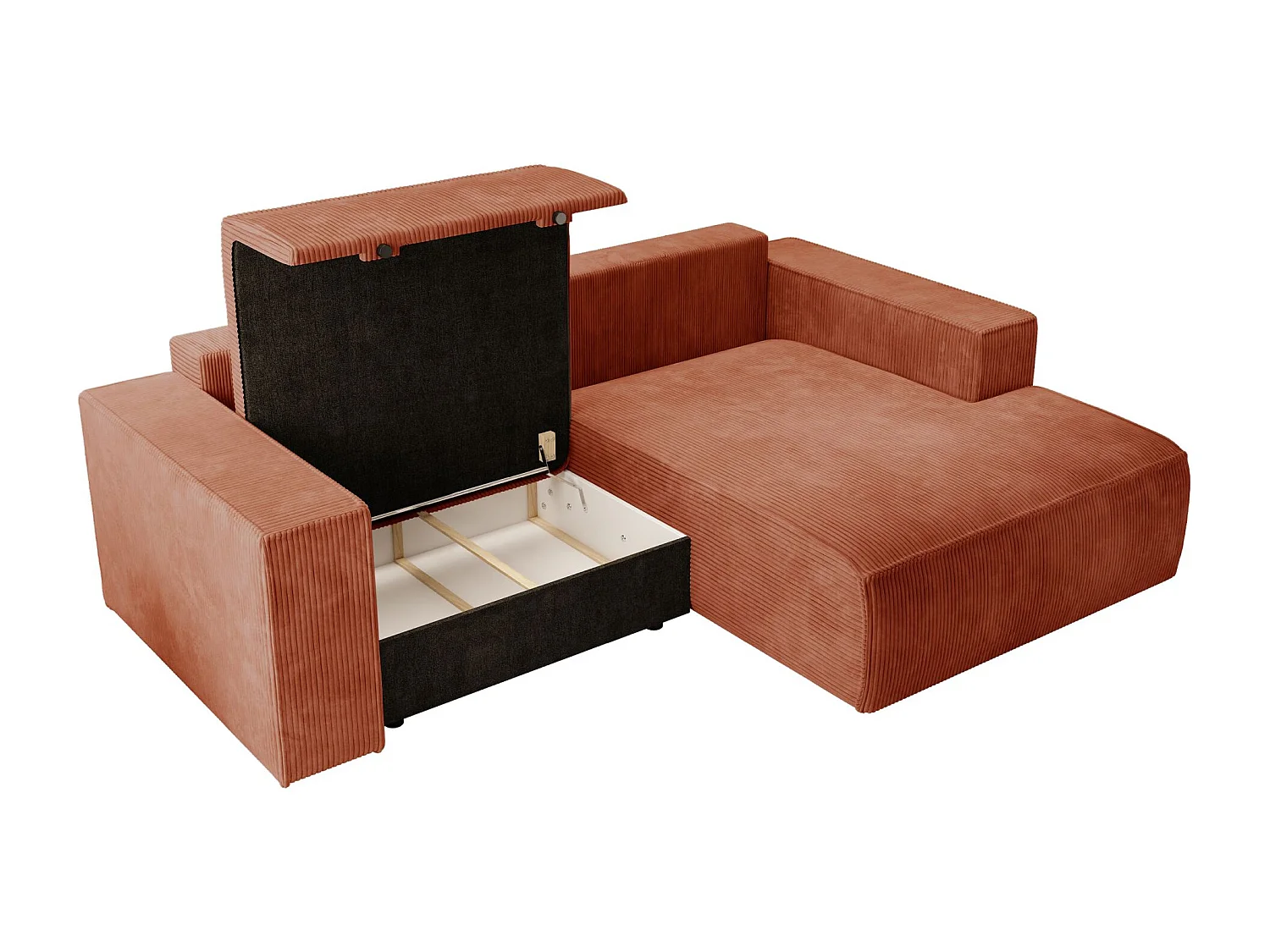 Canapé d’angle convertible – en velours côtelé – cuivre – droite – FARESE MINI