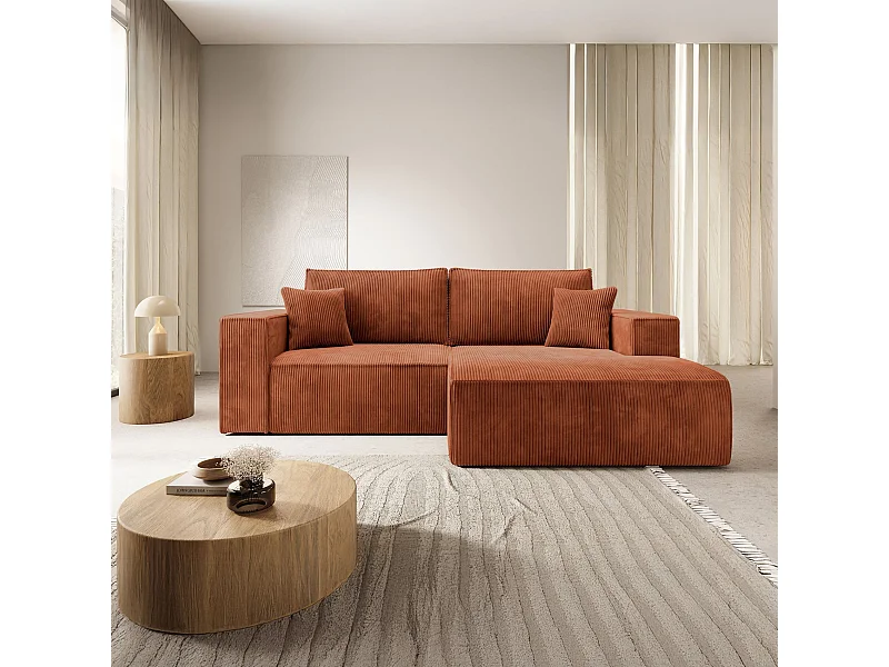 Canapé d’angle convertible – en velours côtelé – cuivre – droite – FARESE MINI