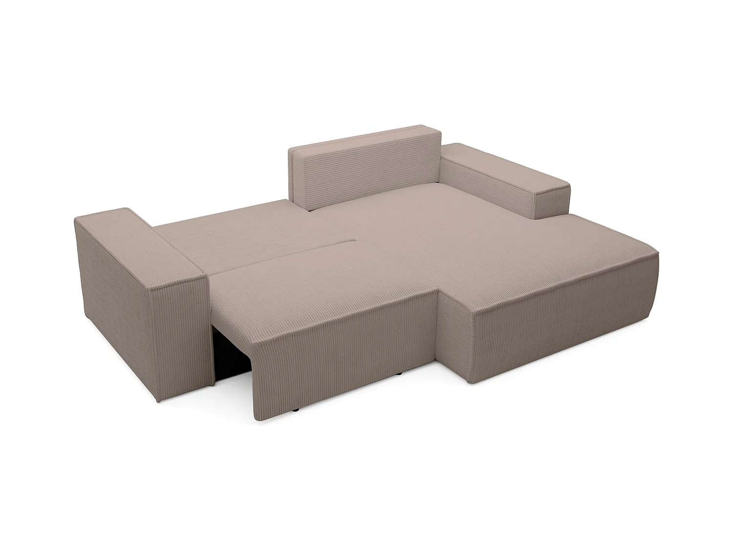 Canapé d’angle convertible – en velours côtelé – beige – droite – FARESE MINI