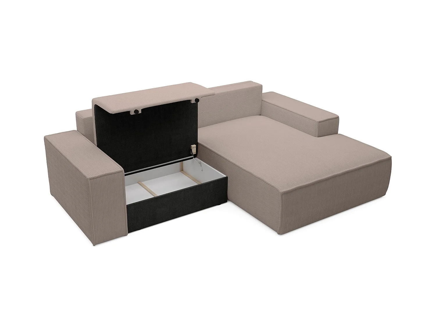 Canapé d’angle convertible – en velours côtelé – beige – droite – FARESE MINI