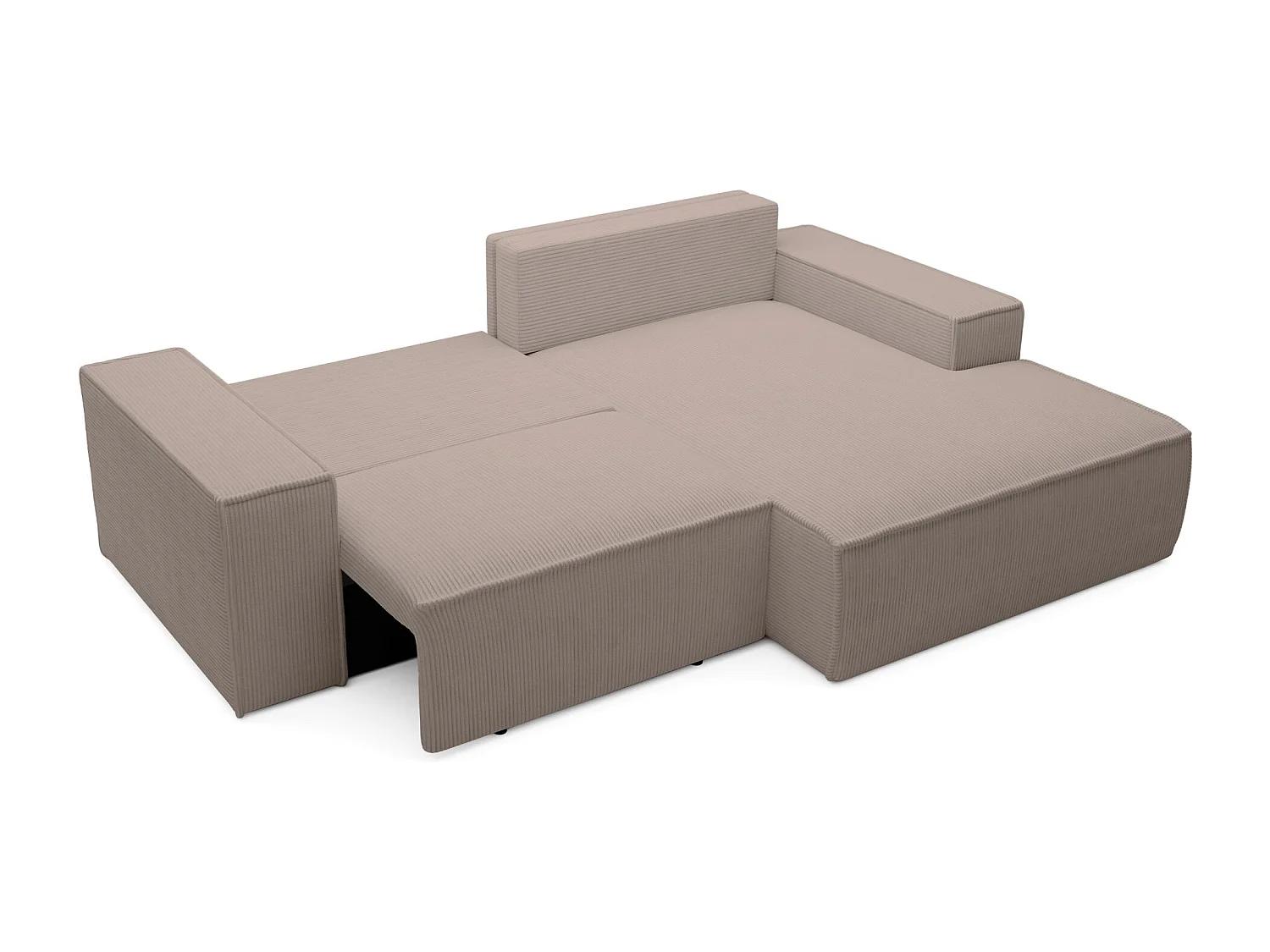 Canapé d’angle convertible – en velours côtelé – beige – droite – FARESE MINI