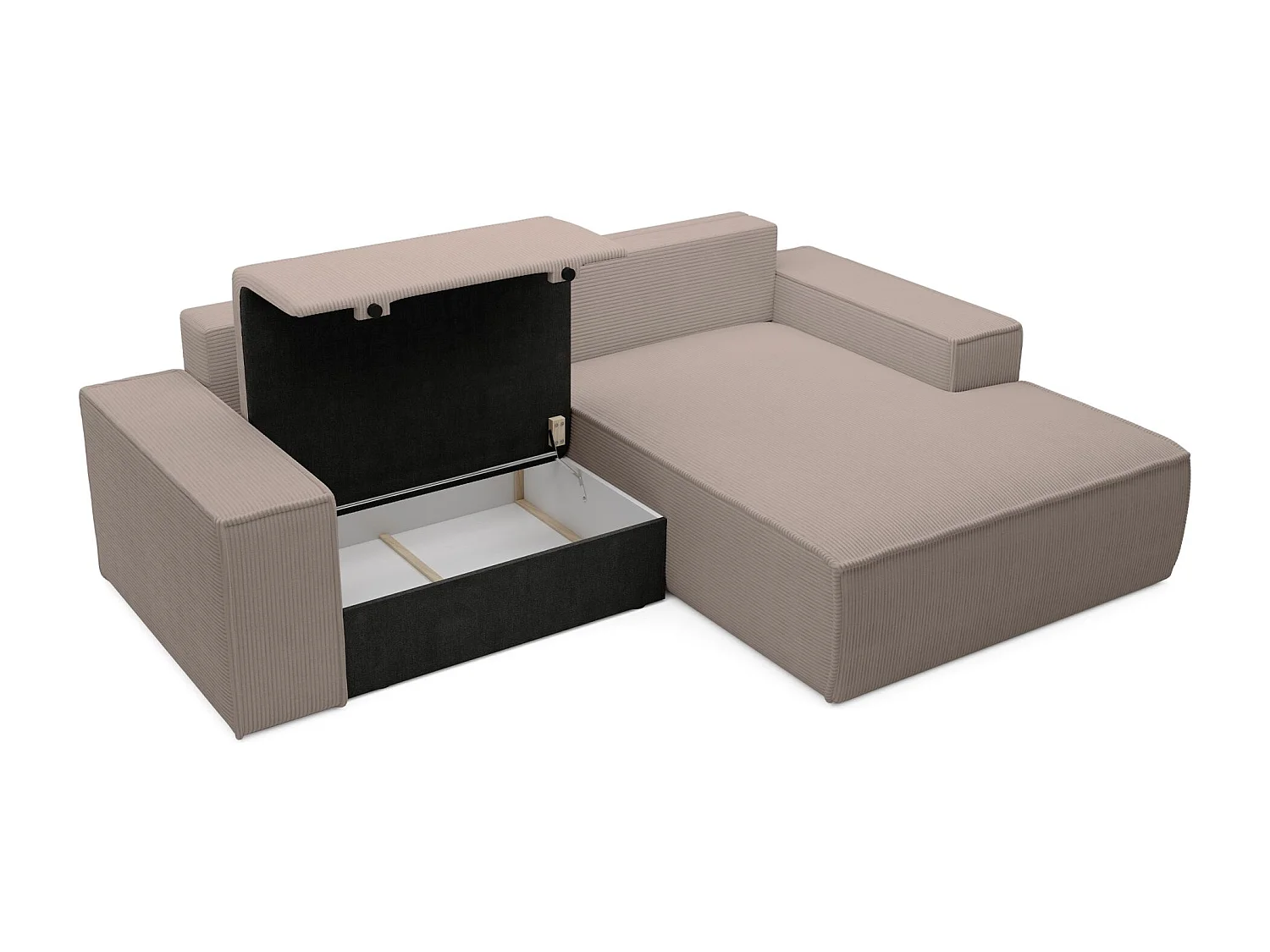 Canapé d’angle convertible – en velours côtelé – beige – droite – FARESE MINI