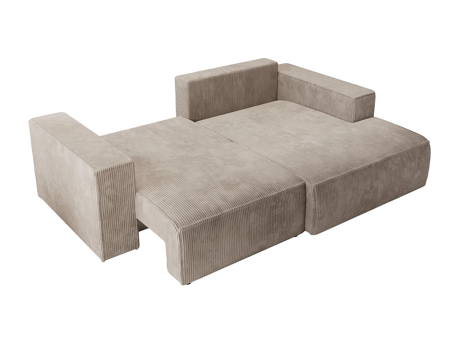 Canapé d’angle convertible – en velours côtelé – beige – droite – FARESE MINI