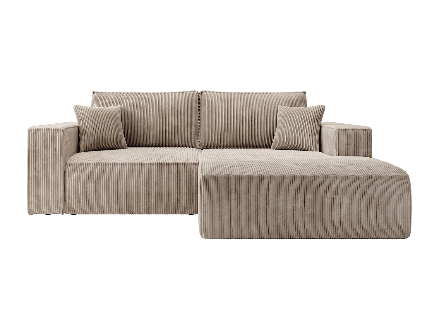 Canapé d’angle convertible – en velours côtelé – beige – droite – FARESE MINI