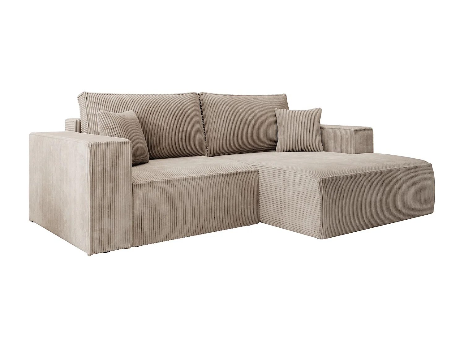 Canapé d’angle convertible – en velours côtelé – beige – droite – FARESE MINI