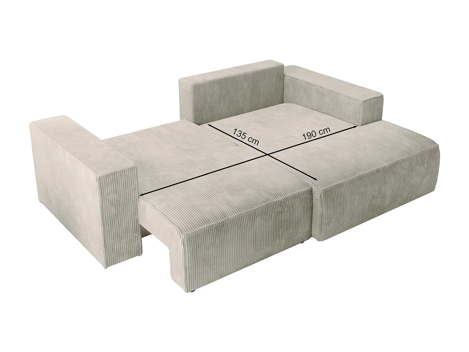 Canapé d’angle convertible – en velours côtelé – beige – droite – FARESE MINI