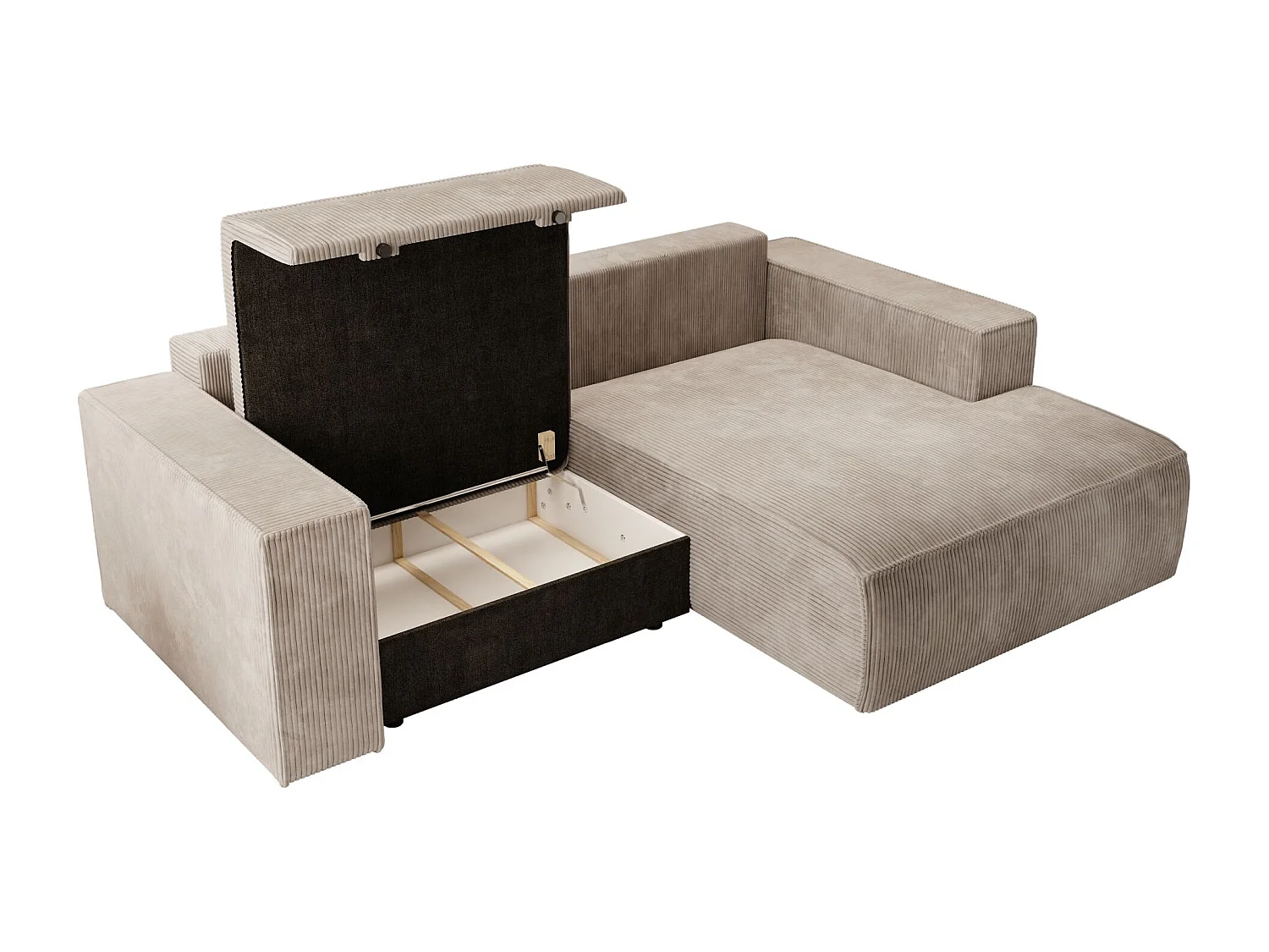 Hoekbank met ribfluweel – slaapfunctie en opbergruimte – beige – rechts – FARESE MINI