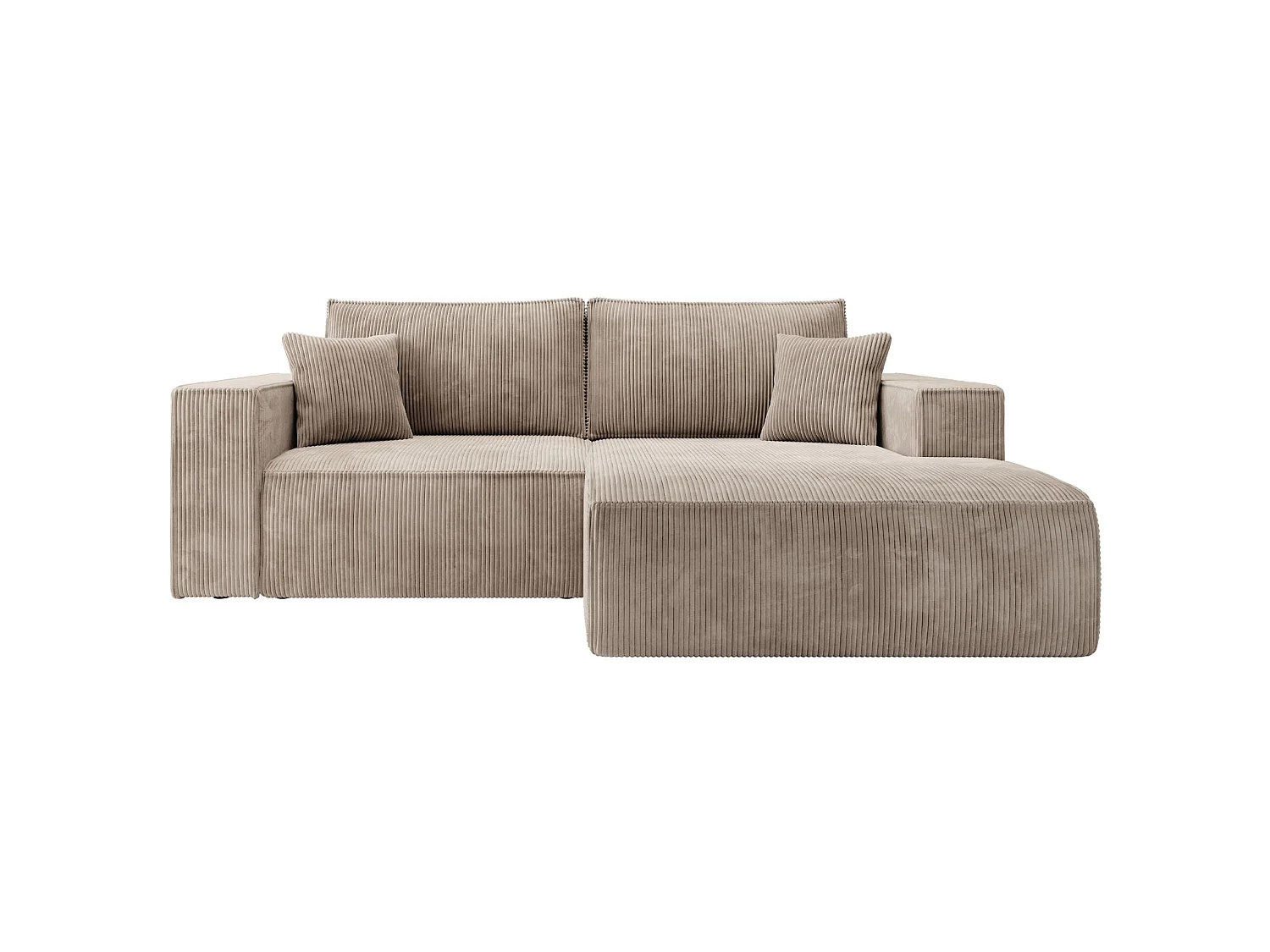 Hoekbank met ribfluweel – slaapfunctie en opbergruimte – beige – rechts – FARESE MINI