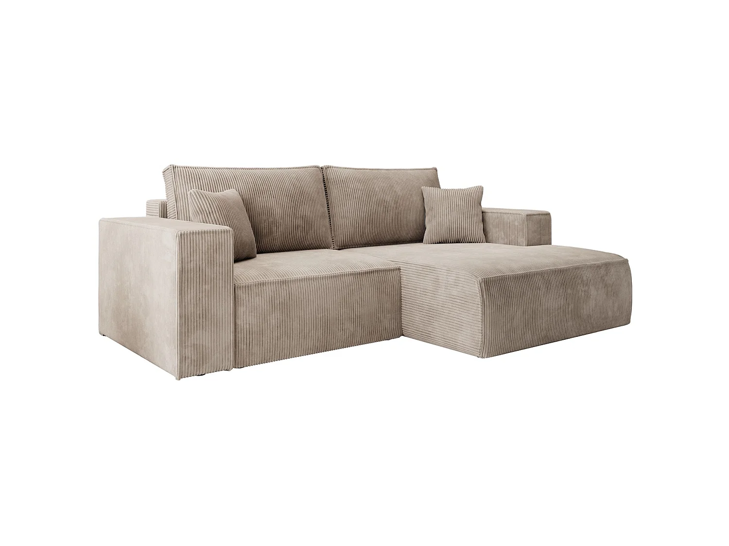 Hoekbank met ribfluweel – slaapfunctie en opbergruimte – beige – rechts – FARESE MINI