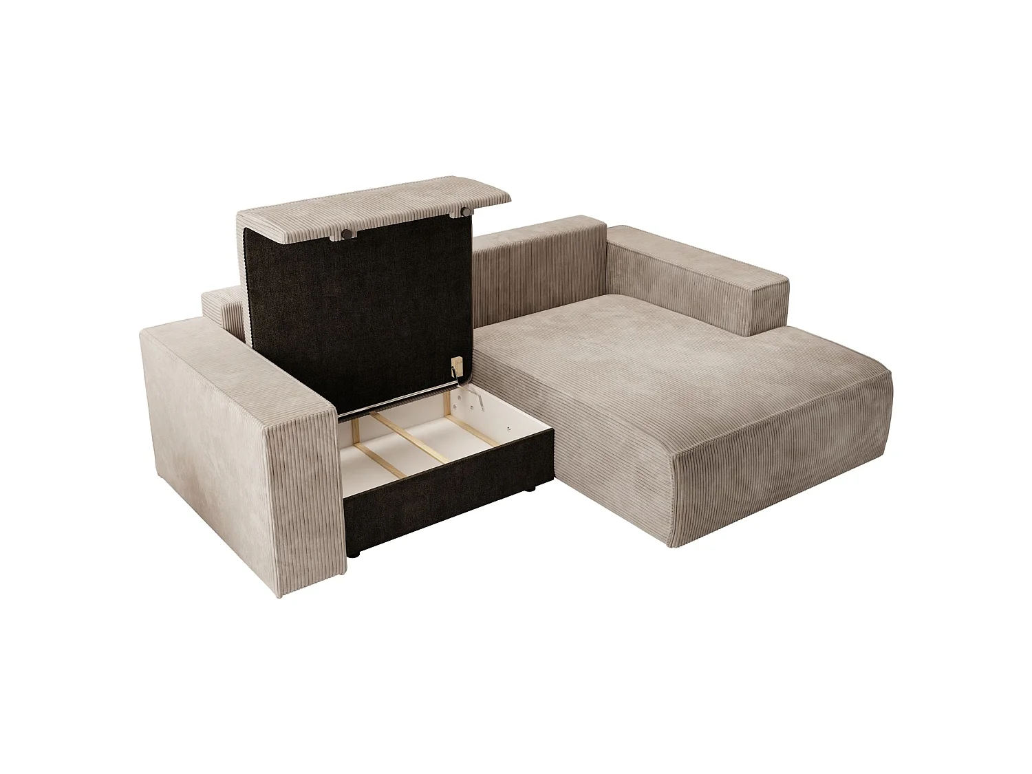 Hoekbank met ribfluweel – slaapfunctie en opbergruimte – beige – rechts – FARESE MINI