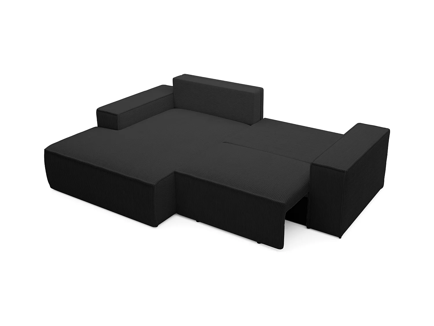 Hoekbank met ribfluweel – slaapfunctie en opbergruimte – zwart – links – FARESE MINI