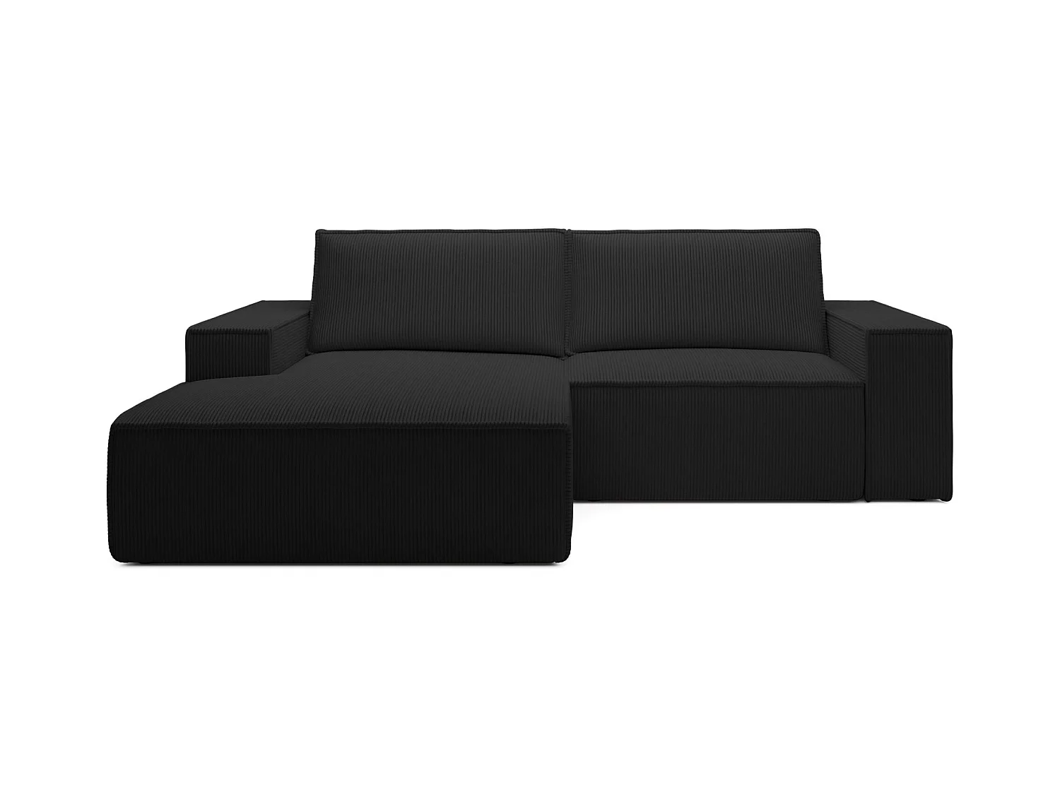 Hoekbank met ribfluweel – slaapfunctie en opbergruimte – zwart – links – FARESE MINI