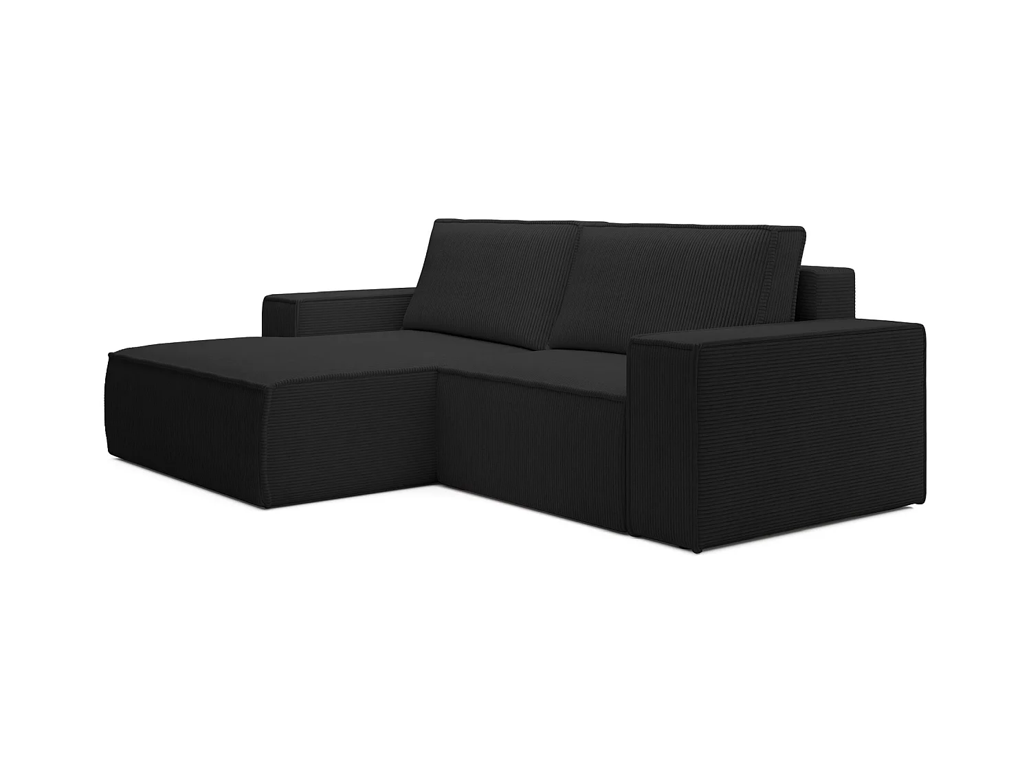 Hoekbank met ribfluweel – slaapfunctie en opbergruimte – zwart – links – FARESE MINI