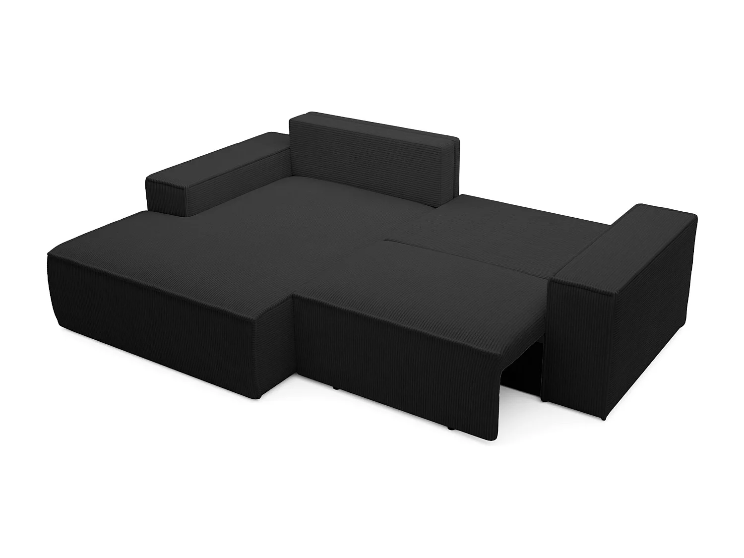 Canapé d’angle convertible – en velours côtelé – noir – gauche – FARESE MINI