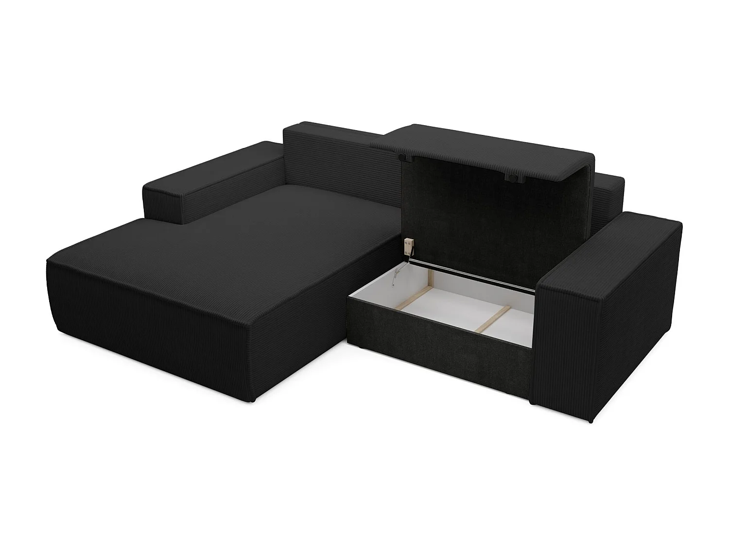 Canapé d’angle convertible – en velours côtelé – noir – gauche – FARESE MINI