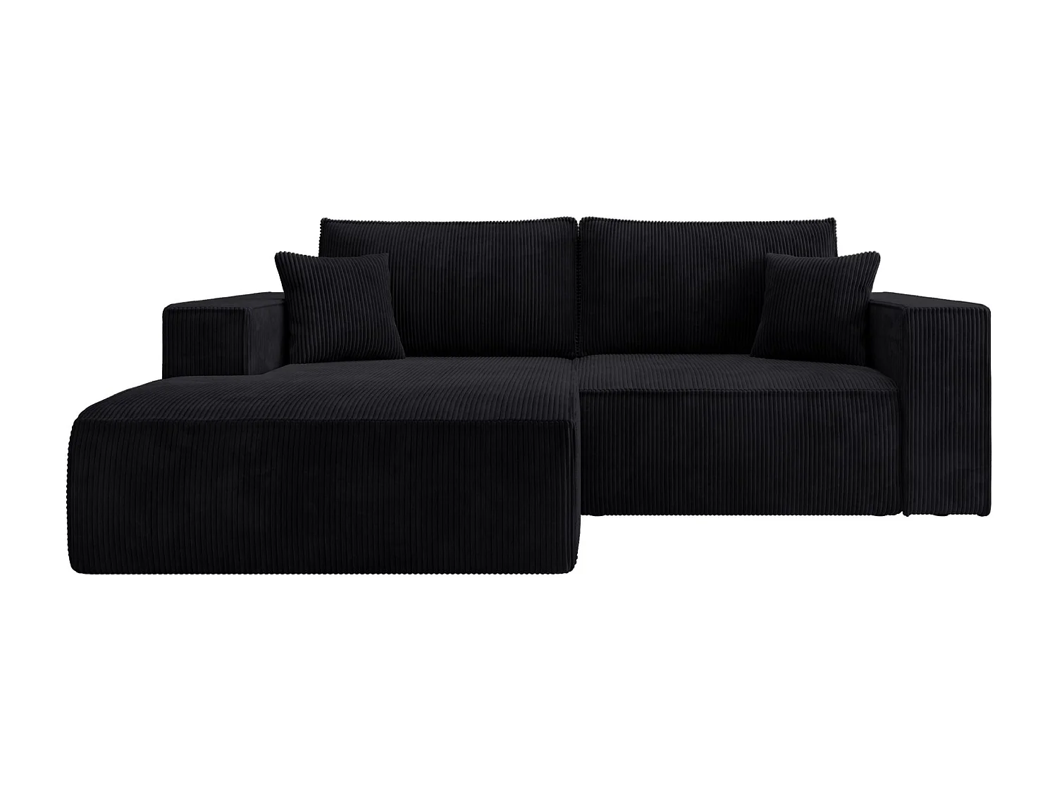 Canapé d’angle convertible – en velours côtelé – noir – gauche – FARESE MINI