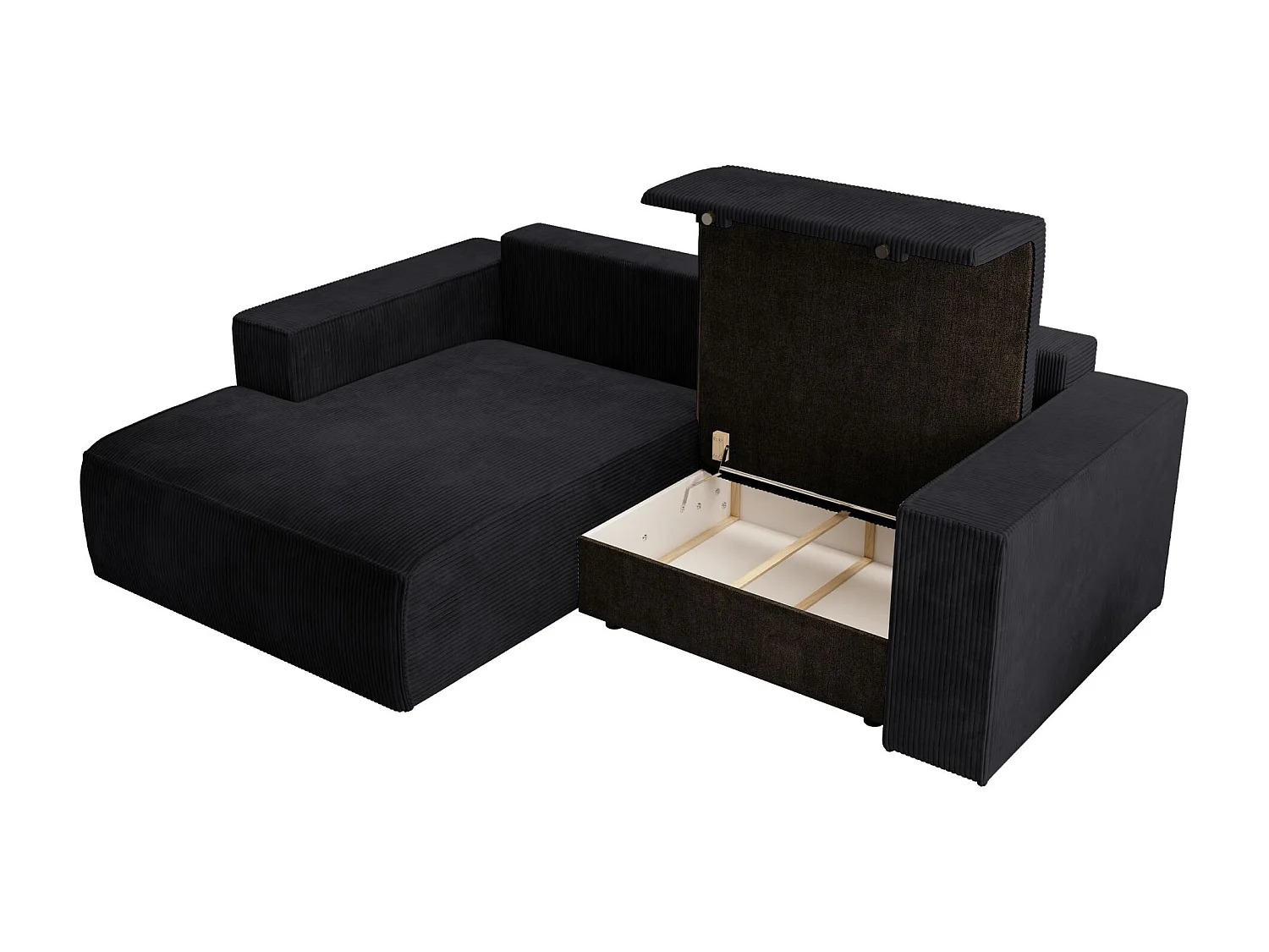 Canapé d’angle convertible – en velours côtelé – noir – gauche – FARESE MINI