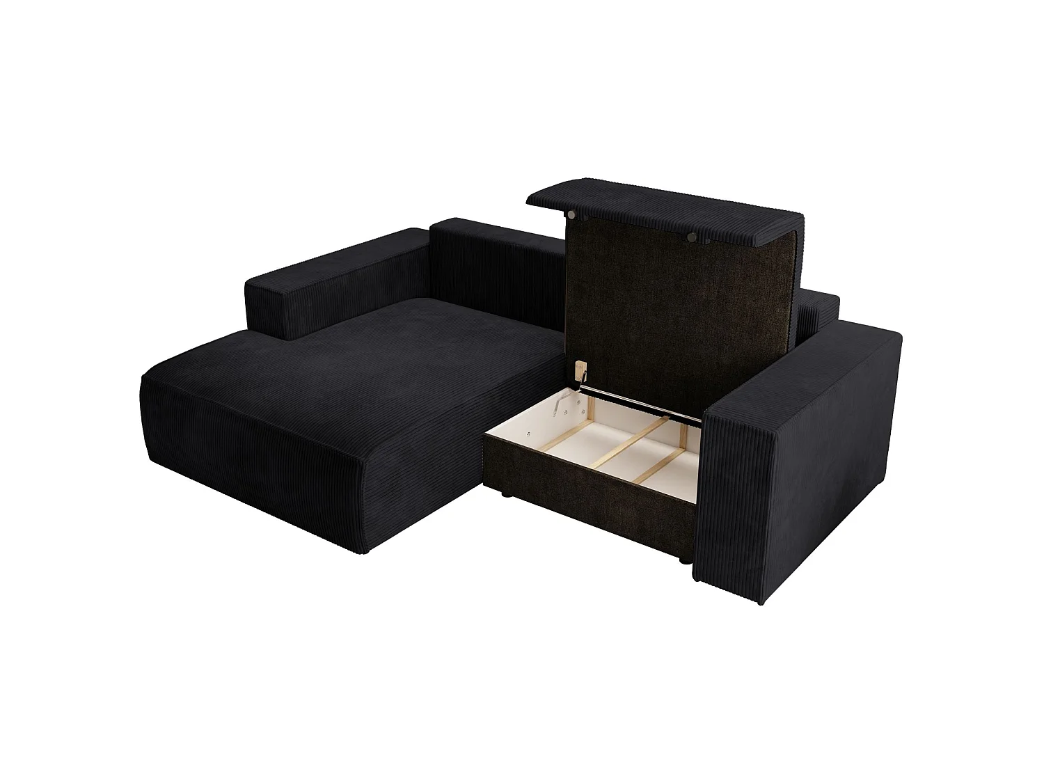 Ecksofa mit Cordbezug – Schlaffunktion und Stauraum – Schwarz – links – FARESE MINI