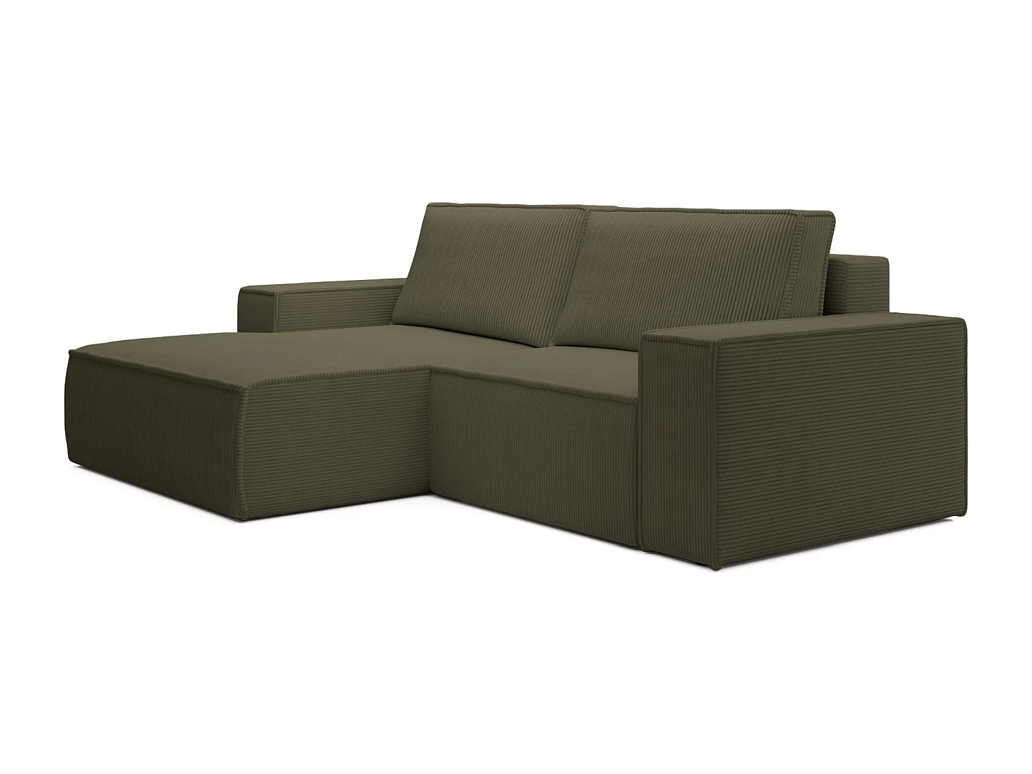 Canapé d’angle convertible – en velours côtelé – vert olive – gauche – FARESE MINI