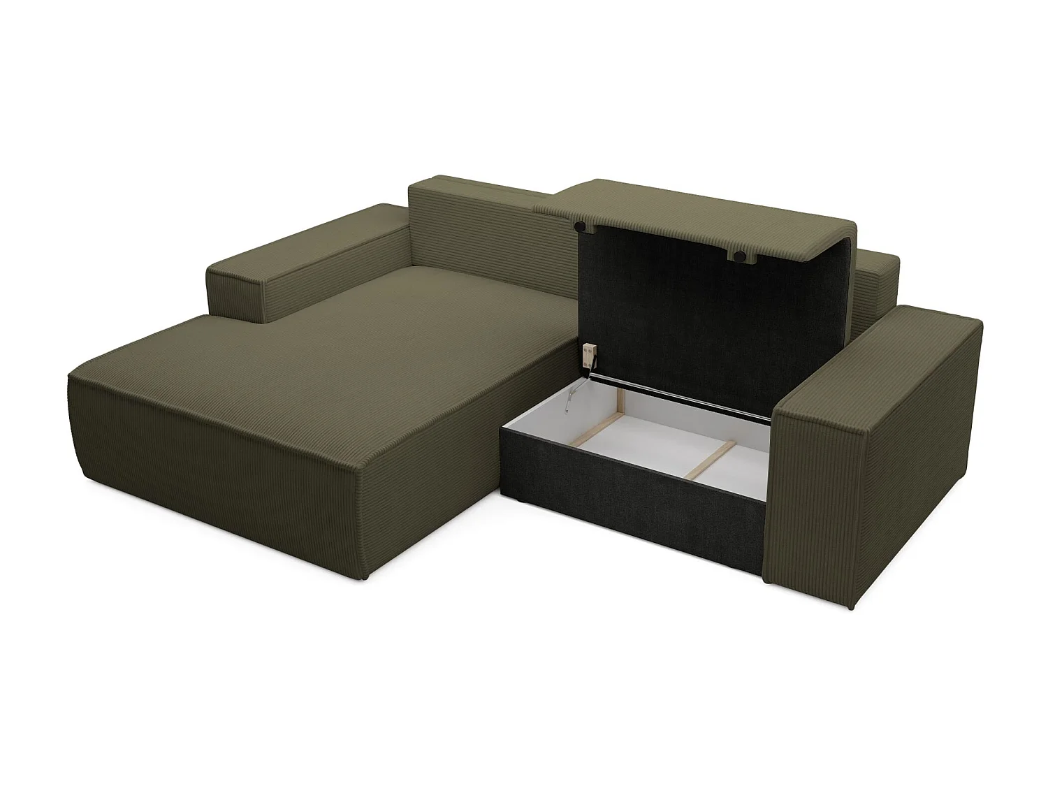 Canapé d’angle convertible – en velours côtelé – vert olive – gauche – FARESE MINI