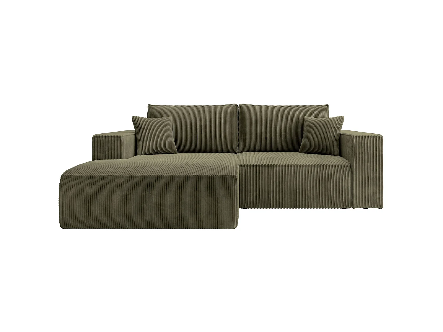 Ecksofa mit Cordbezug – Schlaffunktion und Stauraum – Olivgrün – links – FARESE MINI