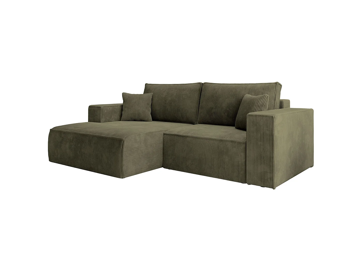 Ecksofa mit Cordbezug – Schlaffunktion und Stauraum – Olivgrün – links – FARESE MINI