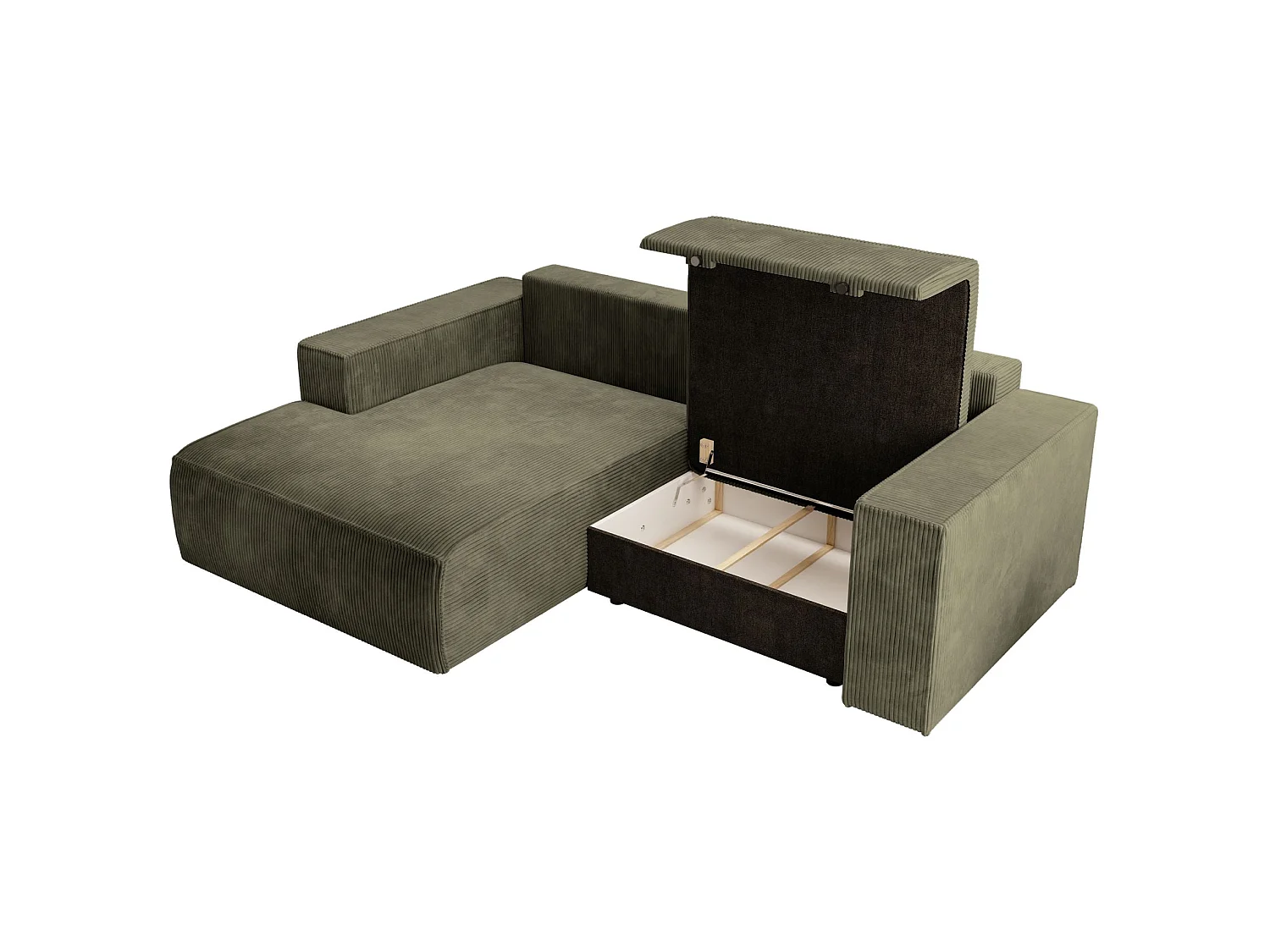 Ecksofa mit Cordbezug – Schlaffunktion und Stauraum – Olivgrün – links – FARESE MINI