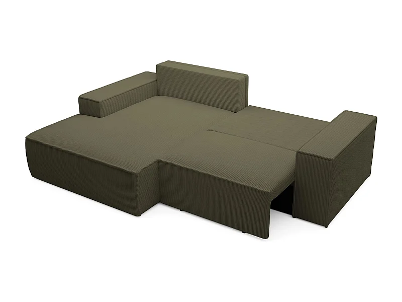 Canapé d’angle convertible – en velours côtelé – vert olive – gauche – FARESE MINI