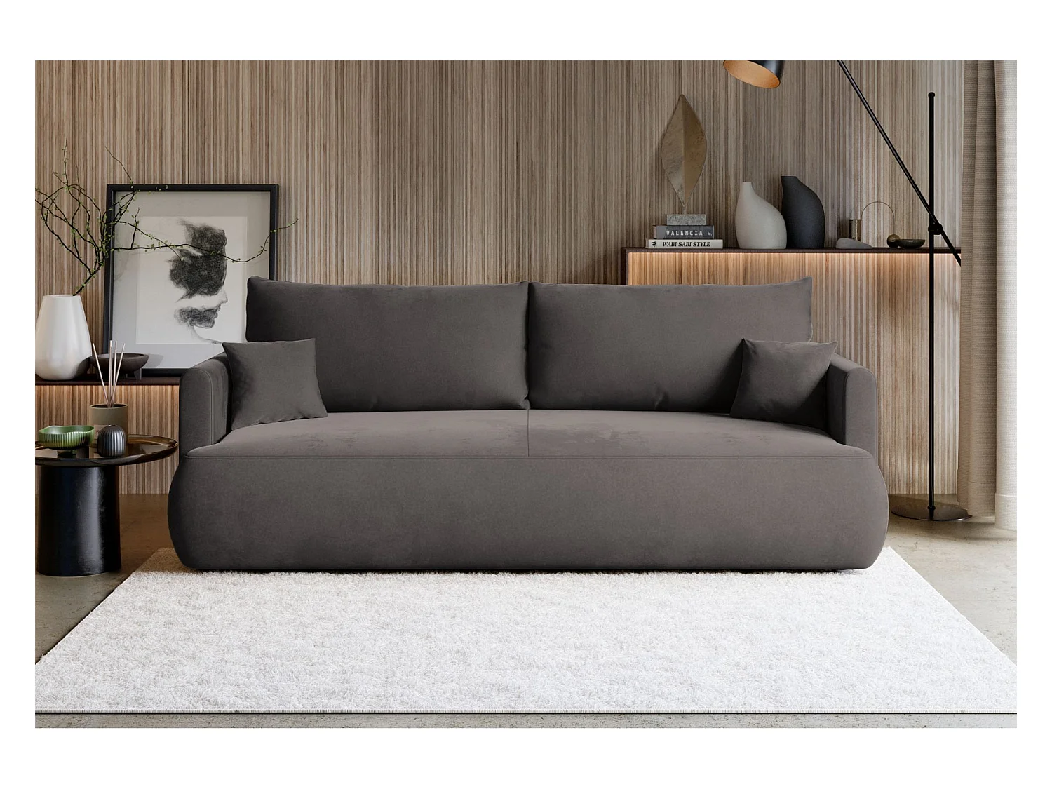 3-zits slaapbank – velours Easy-Clean – donkergrijs – OVO MINI