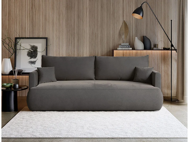 Canapé convertible 3 places – velours Easy-Clean – gris foncé – OVO MINI