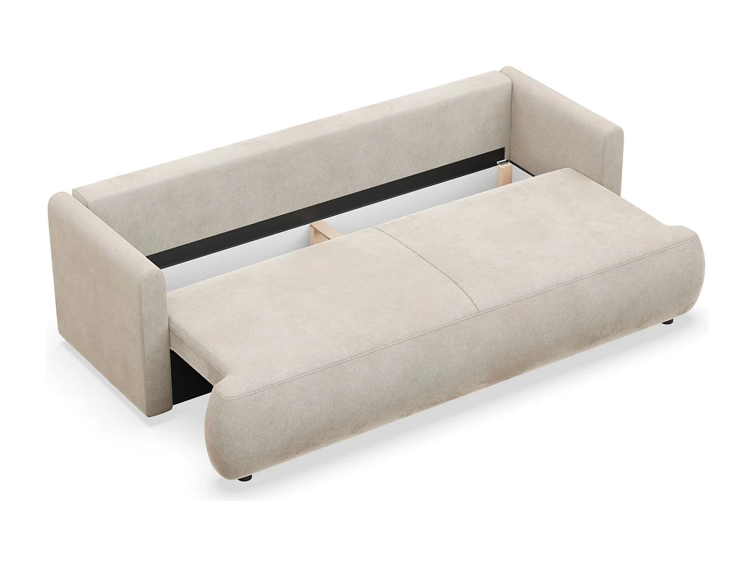 Canapé convertible 3 places – velours Easy-Clean – crème – OVO MINI