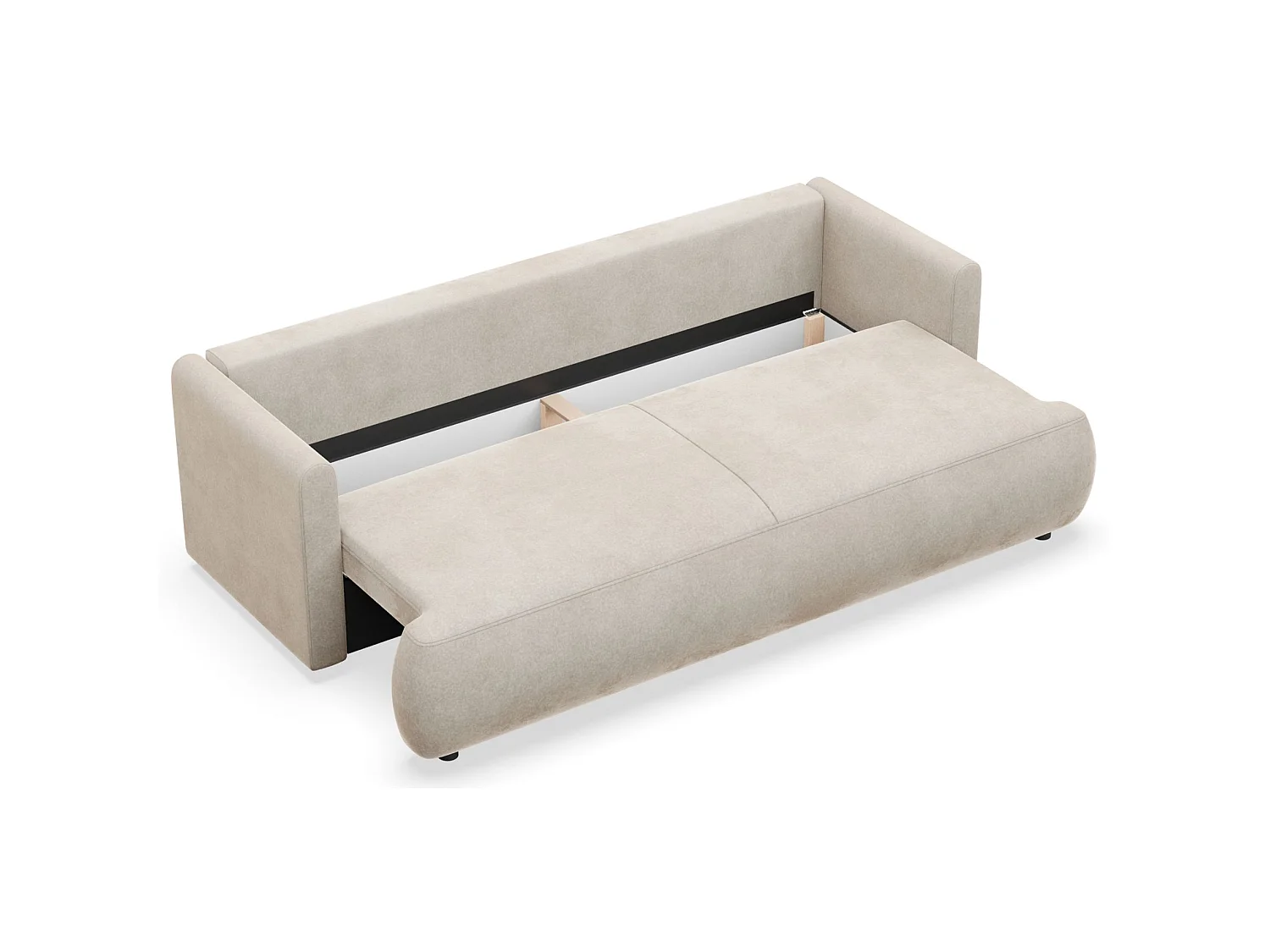 Canapé convertible 3 places – velours Easy-Clean – crème – OVO MINI