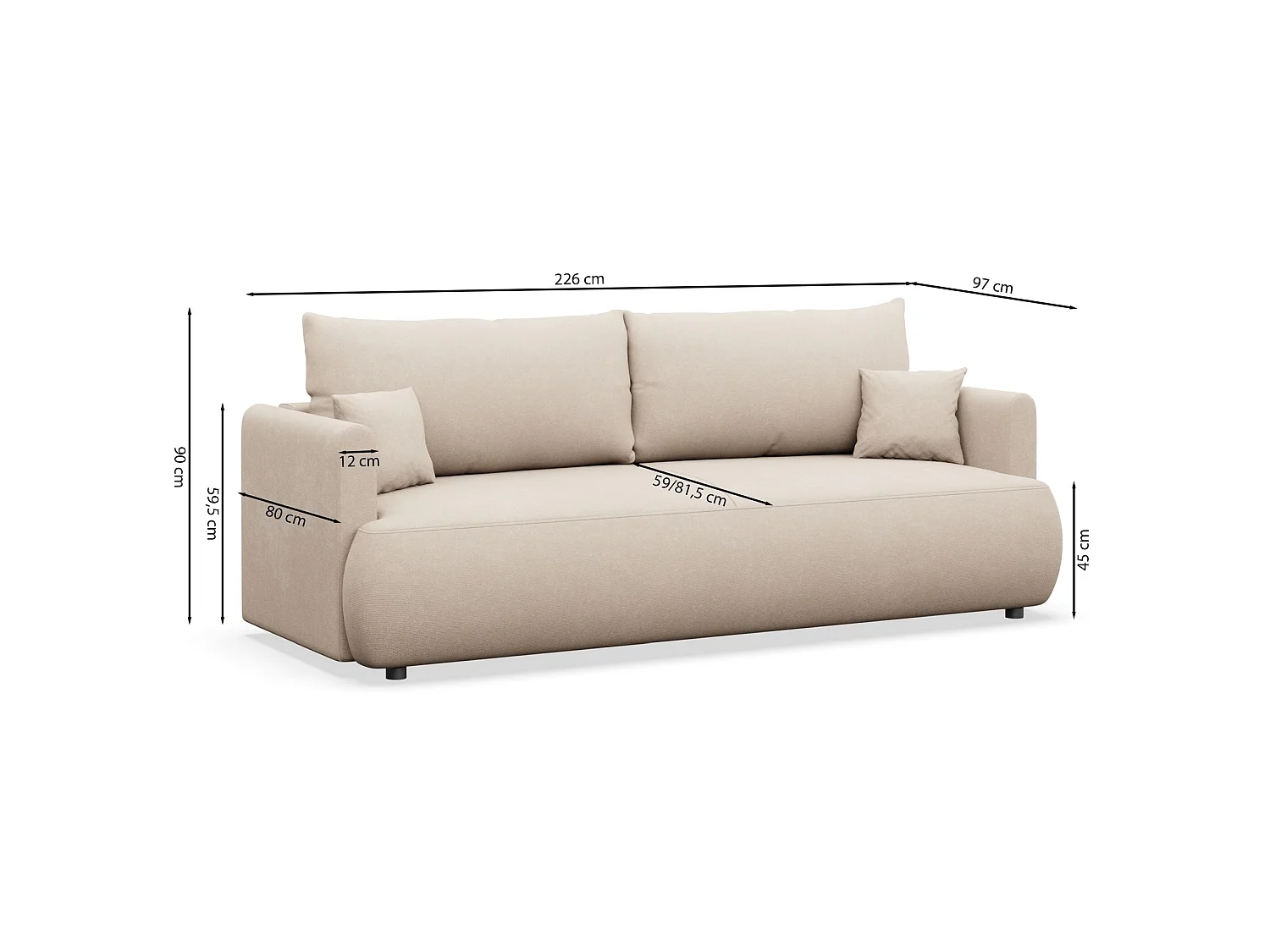 3-Sitzer Schlafsofa mit Bettkasten, Chenille Easy-Clean, graubeige - OVO MINI