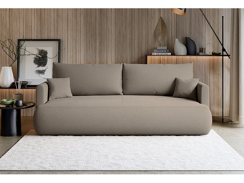 3-Sitzer Schlafsofa mit Bettkasten, Chenille Easy-Clean, graubeige - OVO MINI