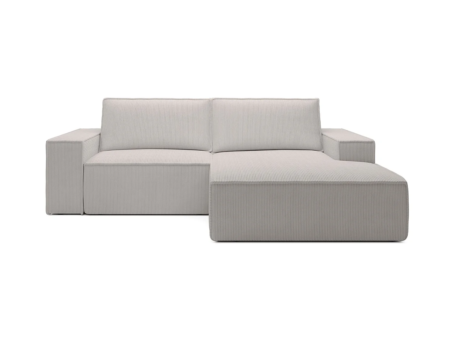 Hoekbank met ribfluweel – slaapfunctie en opbergruimte – grijs-beige – rechts – FARESE MINI