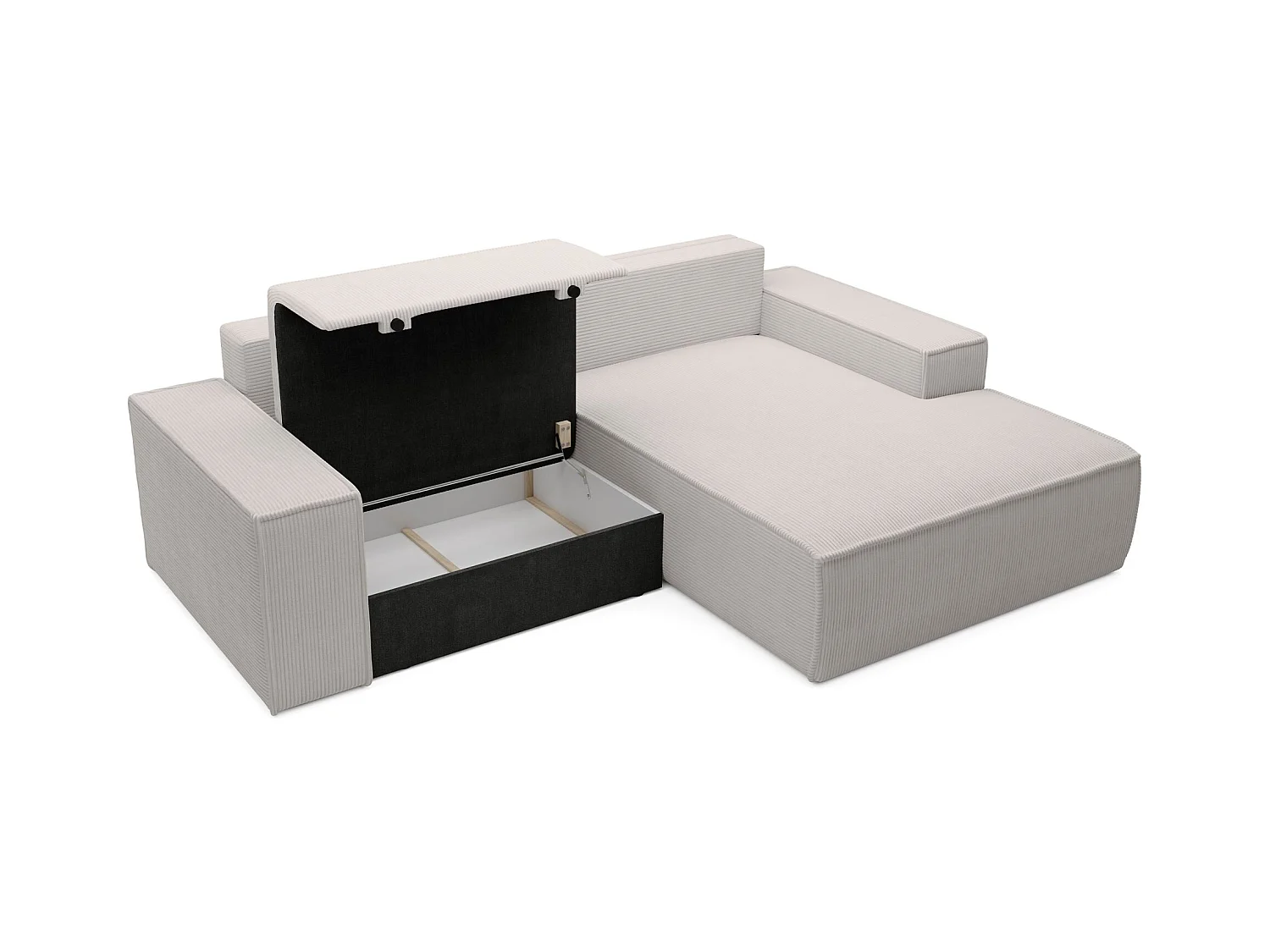 Hoekbank met ribfluweel – slaapfunctie en opbergruimte – grijs-beige – rechts – FARESE MINI